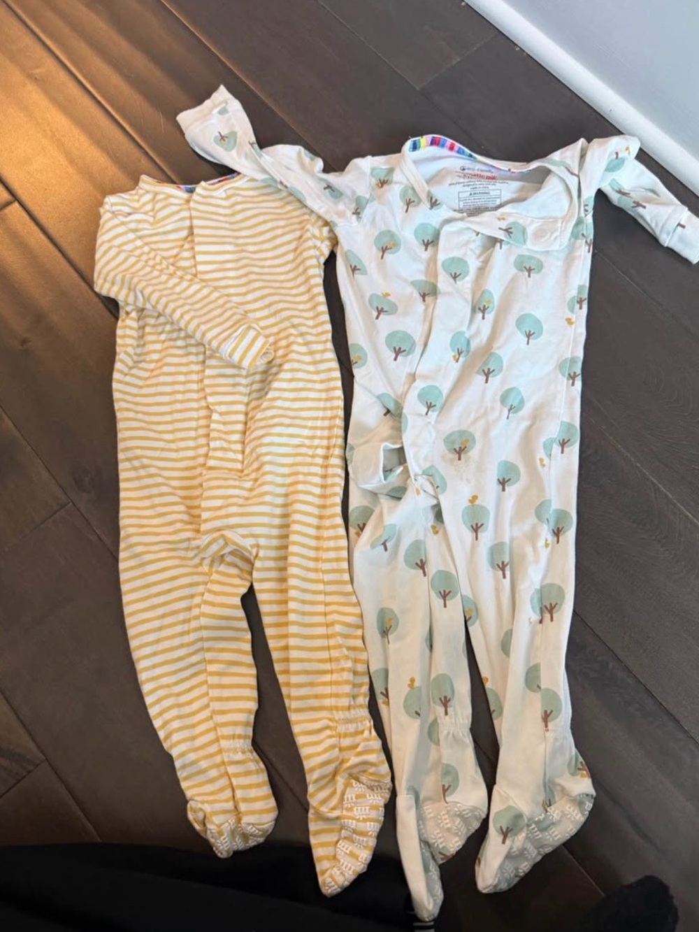 Magnetic Me Yellow Stripe & White Tree Print Footed One-Pieces Bundle